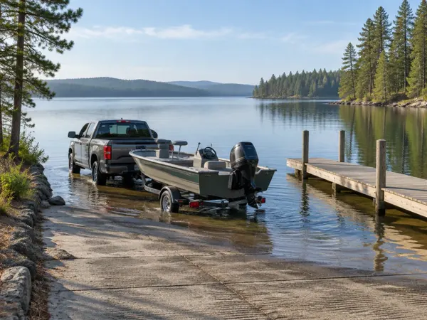 Illustration for how to launch a boat from a trailer